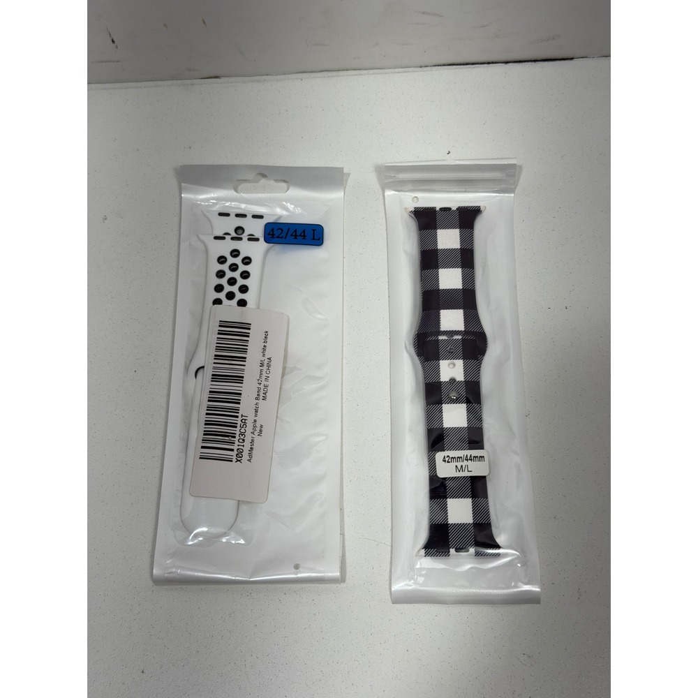 AdMaster band for Apple Watch 42mm 44mm M/L White‎ Black Sport Buffalo Plaid 2pk